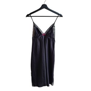 Black Lace and Satin Nightie with Pink Bow